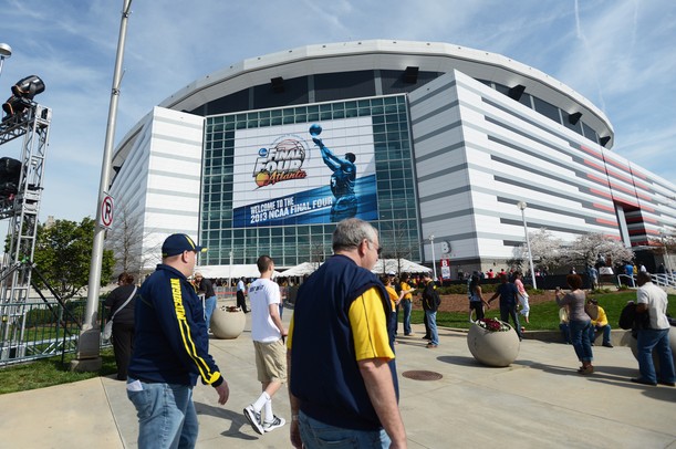 Michigan fans walk outside of the Georgia Dome before the start of the Final Four in Atlanta on Saturday, April 6, 2013. Melanie Maxwell I AnnArbor.com